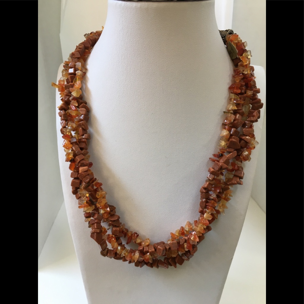 Gold Stone Chip Necklace With Sterling Silver 38$